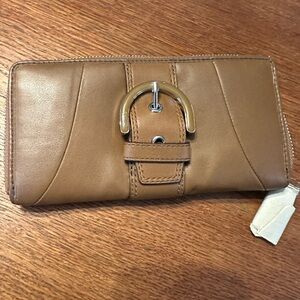 Coach Tan Leather Wallet with Buckle Accent